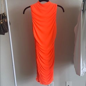 Neon Orange Ruched Dress